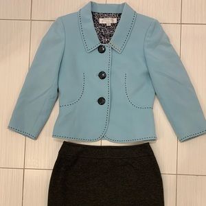 Tahari Light Blue and Gray Woman’s Petite Suit